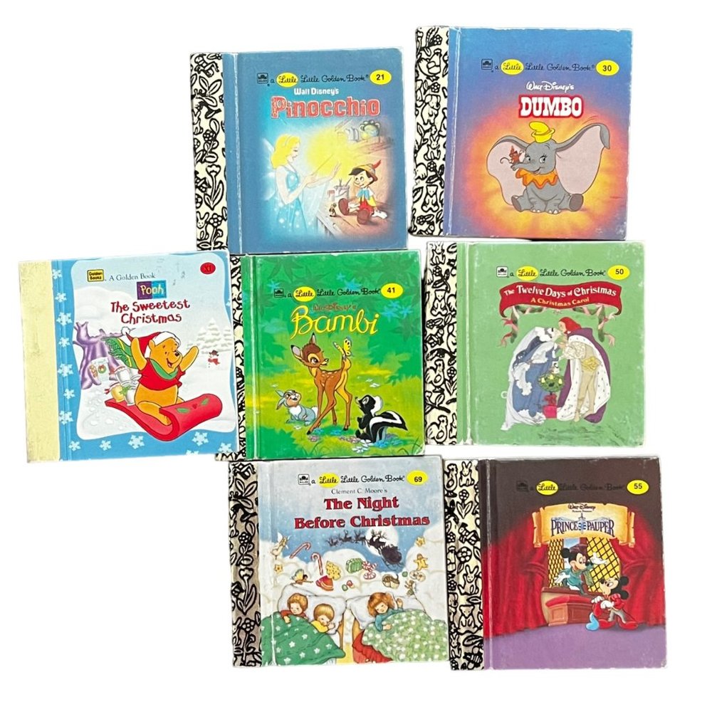 7 Mini Disney Little Golden Books Collection Pooh Pinocchio Dumbo Bambi Christma